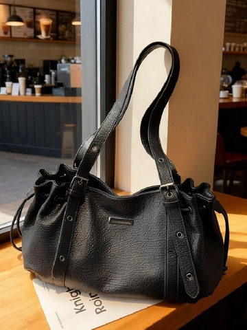 Bolso Tote De Gran Capacidad Diseño De Nicho Coreano Para Mujer Cuero PU Grano Lychee Bolso De Hombro Con Cordón Diario