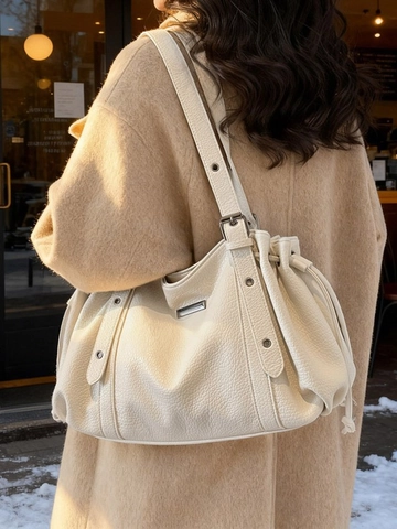 Bolso Tote De Gran Capacidad Diseño De Nicho Coreano Para Mujer Cuero PU Grano Lychee Bolso De Hombro Con Cordón Diario