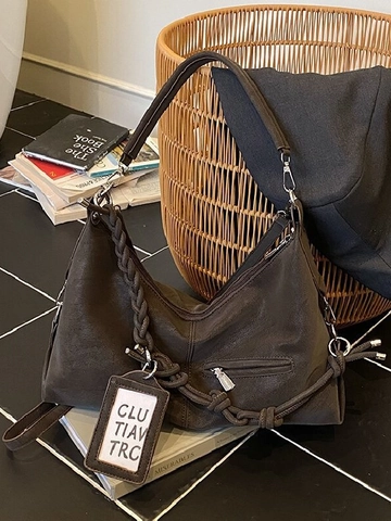 Large Capacity Vintage PU Leather Tote Bag For Women Braided Strap Shoulder Bag Casual Fashion Hobo Underarm Crossbody Bag Daily Commuting