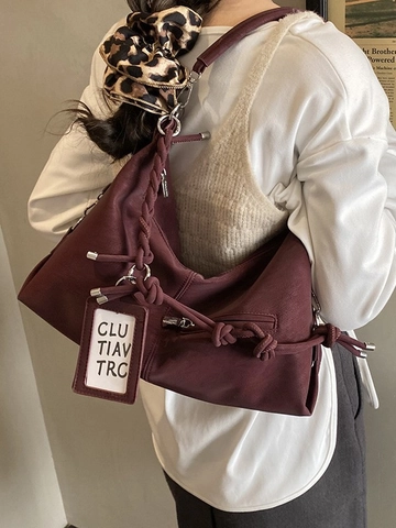 Large Capacity Vintage PU Leather Tote Bag For Women Braided Strap Shoulder Bag Casual Fashion Hobo Underarm Crossbody Bag Daily Commuting
