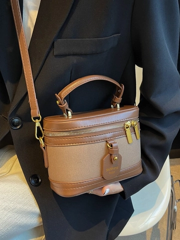 Bolso de Hombro de Caja de Costura de Cuero de Lona y PU de Color de Contraste Vintage Mini Bolso de Crossbody Para Mujeres
