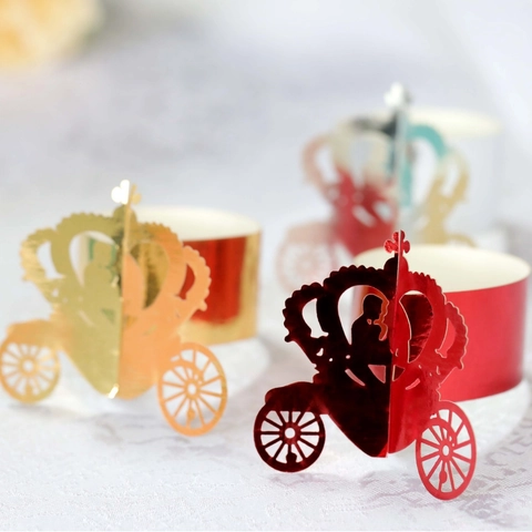 Portatovaglioli a Forma di Carrozza di Zucca in Carta Perlata Taglio Laser Decorazione Tavola per Matrimonio Festa Portasciugamani
