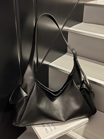 Women Large Capacity PU Leather Shoulder Bag Retro Hobo Tote With Adjustable Strap Fashion Solid Color Commuter Handbag