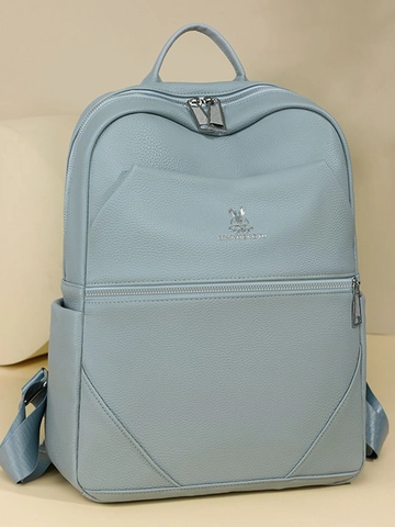 Women Fashion PU Leather Backpack Large Capacity Rabbit Logo Travel Bag Casual Solid Color Lychee Pattern School Rucksack