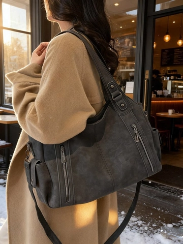 Borsa Tote da Donna di Grande Capacità Retro in Pelle PU Borsa a Tracolla Casual Crossbody Con Cerniera Tasche Multiple Giornaliera