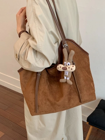 Damen Große Kapazität Tote Tasche Lässig Vintage Umhängetasche Leopardenmuster Karo Stoff Handtasche Mit Cartoon Kaninchen Anhänger