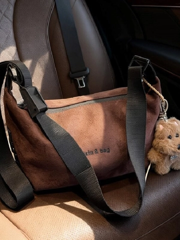 Retro PU Leather Dumpling Bag For Women Large Capacity Shoulder Bag With Plush Bear Charm Casual Hobo Crossbody Bag