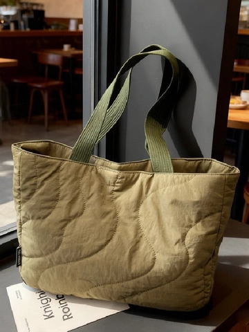 Grote Capaciteit Gewatteerde Puffer Tote Tas Voor Dames Winter Mode Gewatteerde Schoudertas Effen Kleur Polyester Handtas