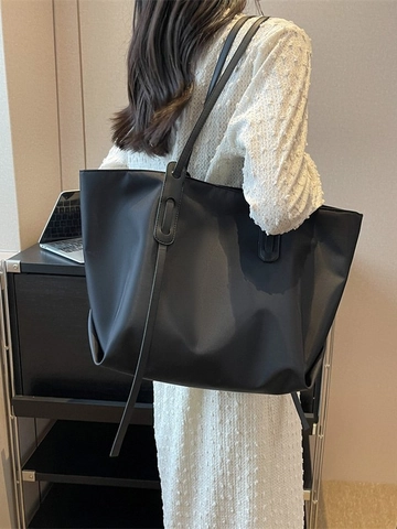 Women Fashion Oxford Cloth Tote Bag Large Capacity Commuter Shoulder Bag Solid Color Minimalist Stitched Designer Handbag