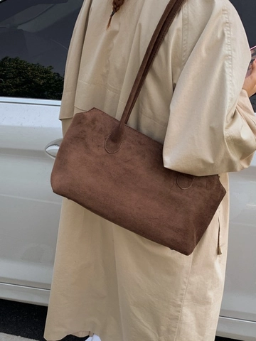Bolso Tote de Axila de PU Vintage para Mujer Gran Capacidad Minimalista Color Sólido Bolso de Hombro para Otoño Invierno