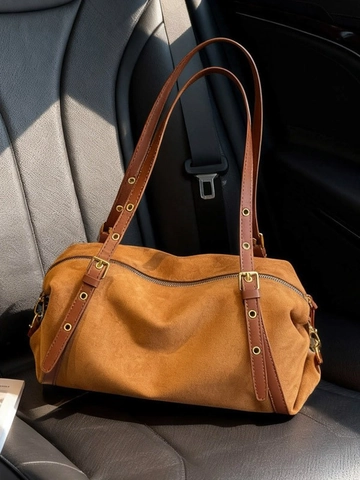 Sac à Épaule Vintage en Cuir PU Givré Grande Capacité Rétro Surpiqué Sac Boston Sous les Aisselles Femme Sac de Ville