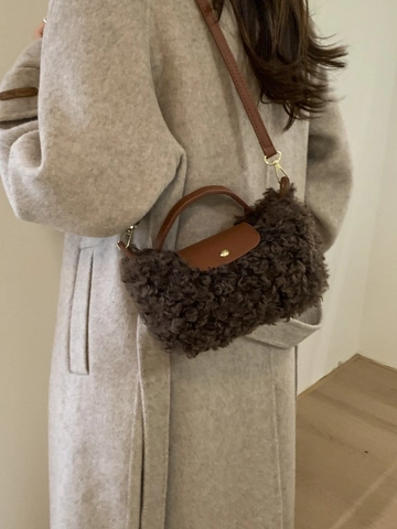 Damen Plüsch Handtasche Umhängetasche Herbst Winter Kunstpelz Schultertasche Mit Lederklappe Tragegriff Kleine Vielseitige Tasche