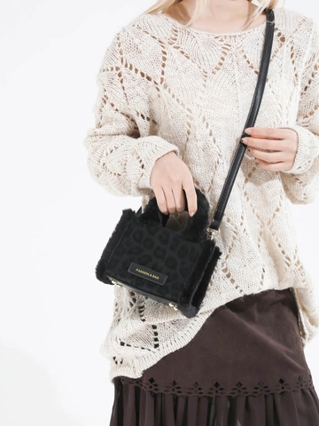 Fashion Women Leopard Print PU Leather Shoulder Bag Artificial Fur Trim Small Square Crossbody Bag Commute Tote Winter Purse