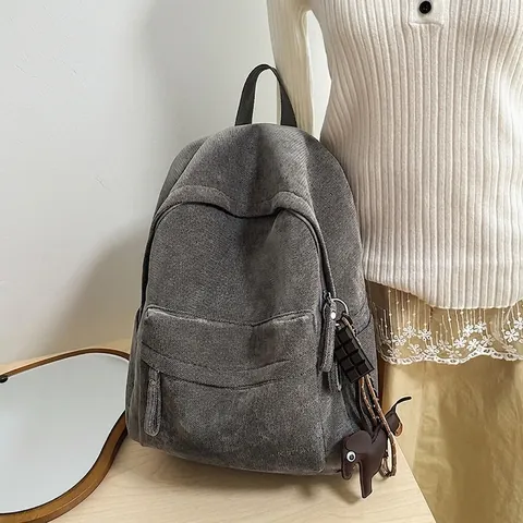 Damen Mode Flanell Rucksack Casual Große Kapazität Preppy Style Schultasche Für Studenten Mit Tieranhänger