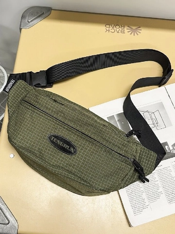 Mode Raster Patroon Nylon Heuptas Voor Heren Dames Lichtgewicht Sport Borsttas Casual Crossbody Schoudertas Telefoon Tas Trend Outdoor Fietsen Tas