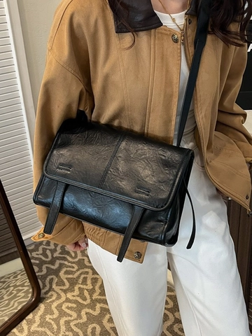 Vintage PU Leather Square Shoulder Bag For Women Fashion Textured Crossbody Bag Solid Color Commuter Messenger Bag