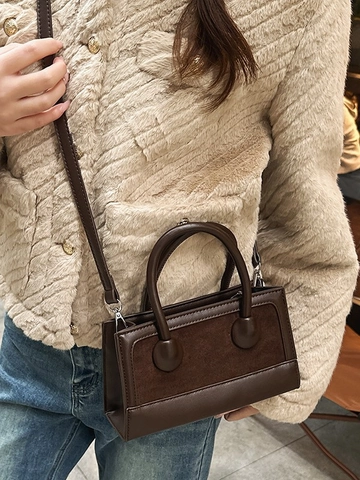 Petit Sac Carré en Cuir PU Vintage pour Femmes Sac à Bandoulière Minimaliste Mode Sac à Main Décontracté Quotidien