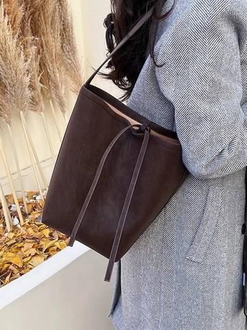 Vintage Große Kapazität Damen Eimertasche PU Leder Kordelzug Umhängetasche Für Den Täglichen Pendelverkehr