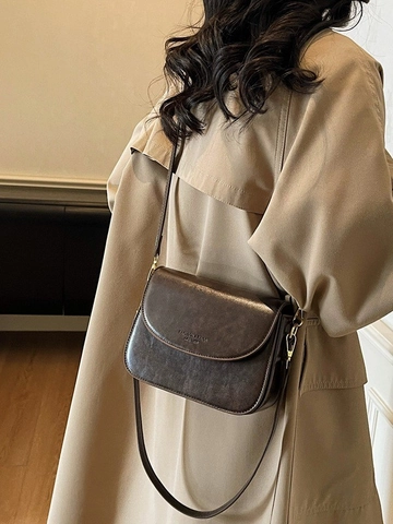 Vintage Minimalist PU Leather Small Square Crossbody Bag For Women Retro Flap Single Shoulder Bag With Stitching Gold Hardware Simple Versatile Messenger Bag Daily Casual Handbag