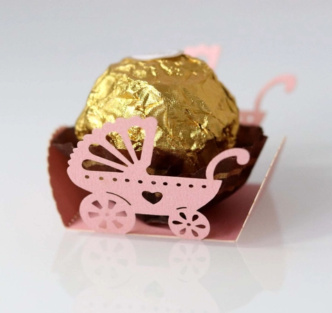 Laser Cut Baby Carriage Chocolate Wrapper Hollow Heart Pearlescent Paper Candy Holder For Baby Shower Wedding Party Favor