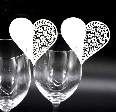 Segnaposto a Forma di Cuore Intagliato al Laser in Carta Perlata Carte per Bicchiere Traforate per Decorazione Tavola Matrimonio