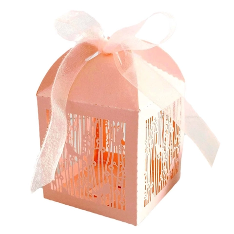 Laser Cut Hollow Bird Pearlescent Paper Candy Box European Style Gift Packaging Box With Ribbon For Wedding Party Decor