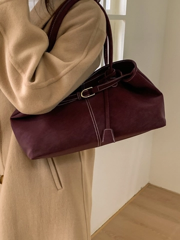 Borsa Sotto l'Ascella in Pelle PU Smerigliata Retrò Francese Donna Cuciture a Contrasto Minimalista Borsa a Spalla Grande Capacità Pendolare