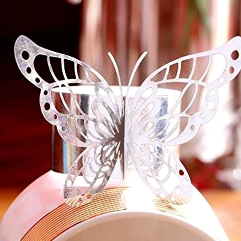Butterfly Hollow Out Paper Napkin Rings Laser Cut Reflective Pearlescent Napkin Buckle For Wedding Party Table Decoration