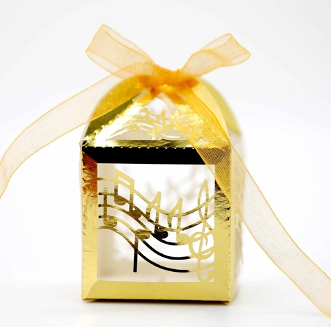 Scatola di Caramelle Vuota con Nota Musicale Tagliata al Laser Scatola Regalo in Carta Perlata con Fiocco per Festa a Tema Musicale
