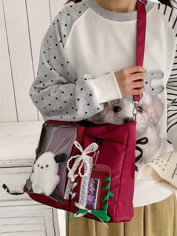 Borsa Ita Kawaii a Grande Capacità per Donna Finestra Trasparente in Pelle PU PVC Borsa a Tracolla Carina per Esposizione DIY