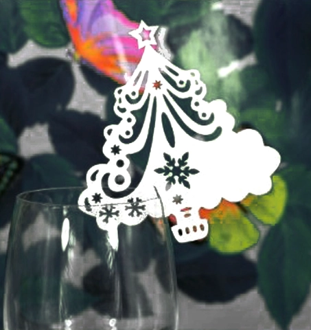 Hollow Christmas Tree Shape Place Cards Pearlescent Paper Snowflake Laser Cut Cup Cards For Wedding Party Table Decor