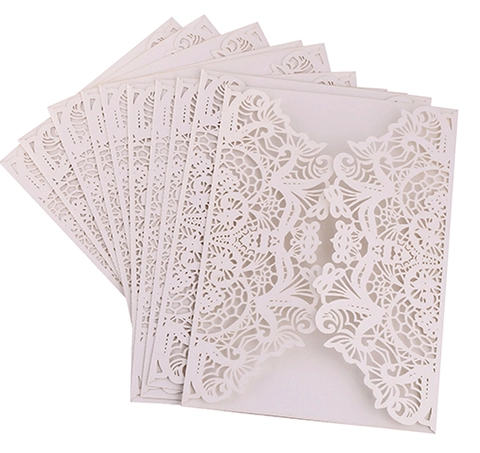 Elegant Laser Cut Wedding Invitations Lace Hollow Gate Fold Envelopes Pearlescent Paper For Party Celebration Wedding Supplies