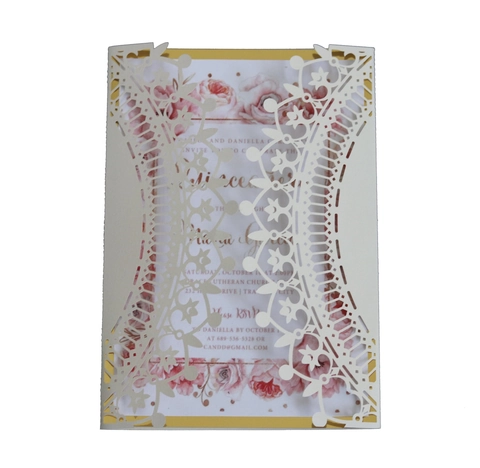 Inviti di Nozze Taglio Laser Europei Carte d'Invito in Carta Perlata Con Buste e Fiocchi per la Celebrazione del Matrimonio