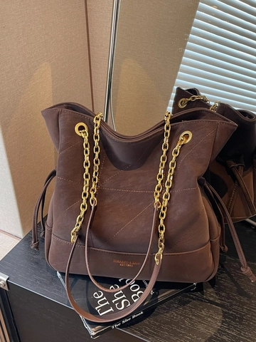 Sac Seau Rétro en Cuir PU Matelassé pour Femmes Grande Capacité Motif Losanges Bandoulière Chaîne Sac à Main Fourre-tout