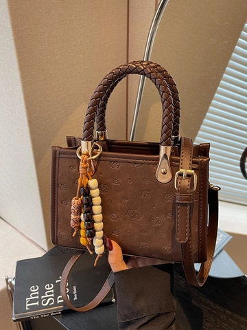 Borsa a Tracolla da Donna Vintage Con Motivo a Cuore e Cucciolo in Rilievo Manico Intrecciato Piccola Borsa a Tracolla in Pelle PU Pendente