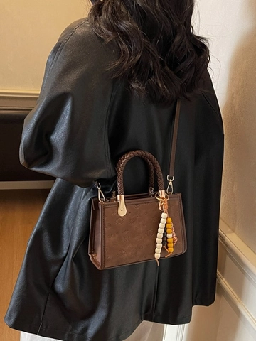Borsa a Tracolla da Donna Vintage Con Motivo a Cuore e Cucciolo in Rilievo Manico Intrecciato Piccola Borsa a Tracolla in Pelle PU Pendente