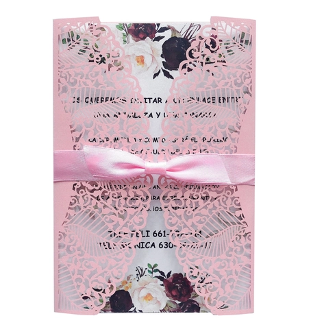 Eleganti Inviti di Matrimonio Taglio Laser Con Fiocco di Nastro Design Intagliato in Pizzo Carte in Carta Perlata per Festa