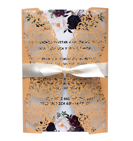 Elegant Laser Cut Wedding Invitation Cards With Satin Ribbon Bow Hollow Floral Lace Invitations Set For Marriage Party