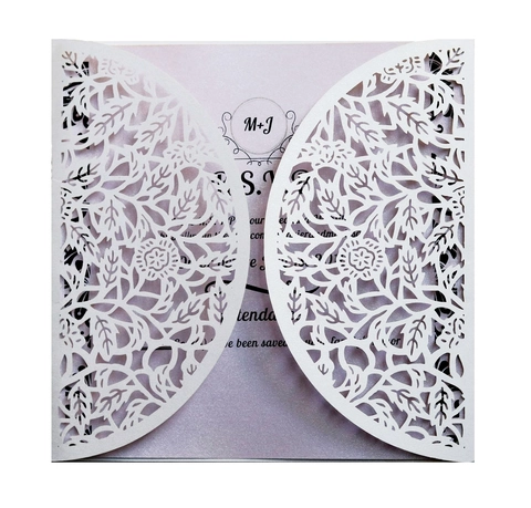 Invitations de Mariage Style Européen Découpe Laser Papier Perlé Motif Floral Rose Creux pour Anniversaire de Mariage