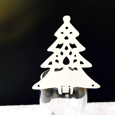 Christmas Tree Laser Cut Place Cards For Wine Glass Hollow Pearlescent Paper Seat Cards Xmas Party Table Decorations