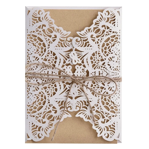 Set Inviti Matrimonio Taglio Laser Copertina Perlata Inserto Carta Kraft Corda Canapa Busta Invito Vuoto Stile Europeo Festa