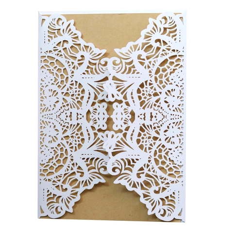 Set Inviti Matrimonio Taglio Laser Copertina Perlata Inserto Carta Kraft Corda Canapa Busta Invito Vuoto Stile Europeo Festa