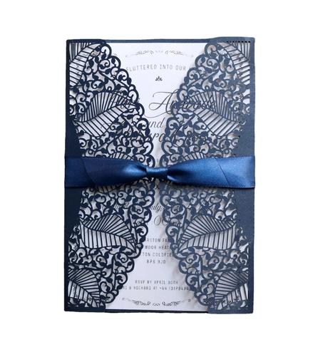 Eleganti Inviti di Matrimonio Taglio Laser Con Fiocco di Nastro Design Intagliato in Pizzo Carte in Carta Perlata per Festa