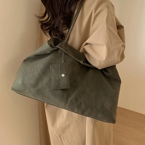 Borsa Tote da Donna Retro Minimalista di Grande Capacità Borsa a Tracolla in Pelle PU Con Mini Pochette Regalo Pendolare Quotidiano