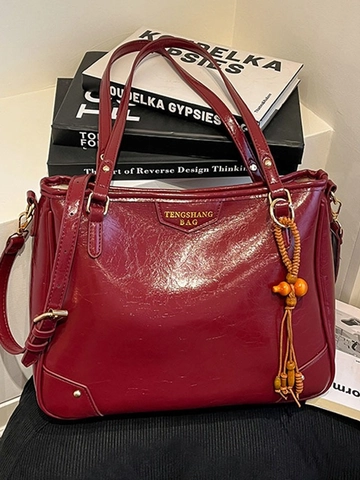 Borsa Tote da Donna in Pelle PU di Grande Capacità Borsa a Tracolla Vintage Increspata Con Nappa Borsa Pendolare Versatile