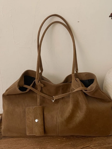 Sac Cabas en Cuir PU Mat Rétro pour Femmes Grande Capacité Sac à Épaule Avec Petite Pochette Sac à Main Minimaliste Coréen