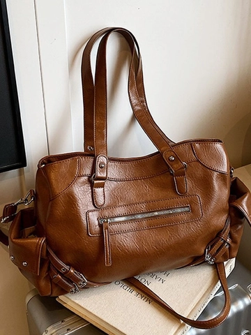 Borsa Tote Vintage Grande Capacità per Donna in Pelle PU Borsa a Tracolla Multi-Tasca Borsa Casual alla Moda Borsa a Mano per Pendolari