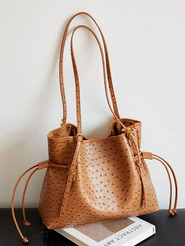 Bolso Tote de Moda con Patrón de Avestruz de Cuero PU para Mujer de Gran Capacidad Bolso de Hombro Casual Vintage