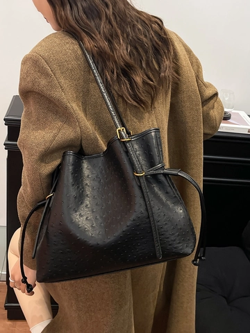 Bolso Tote de Moda con Patrón de Avestruz de Cuero PU para Mujer de Gran Capacidad Bolso de Hombro Casual Vintage