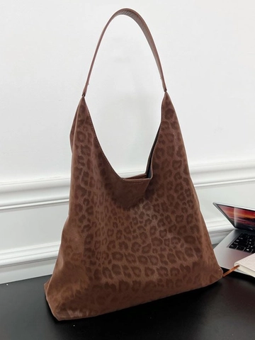 Sac Fourre-tout Imprimé Léopard Grande Capacité pour Femmes Vintage en Velours Sac à Bandoulière avec Pochette Sac à Main Hobo